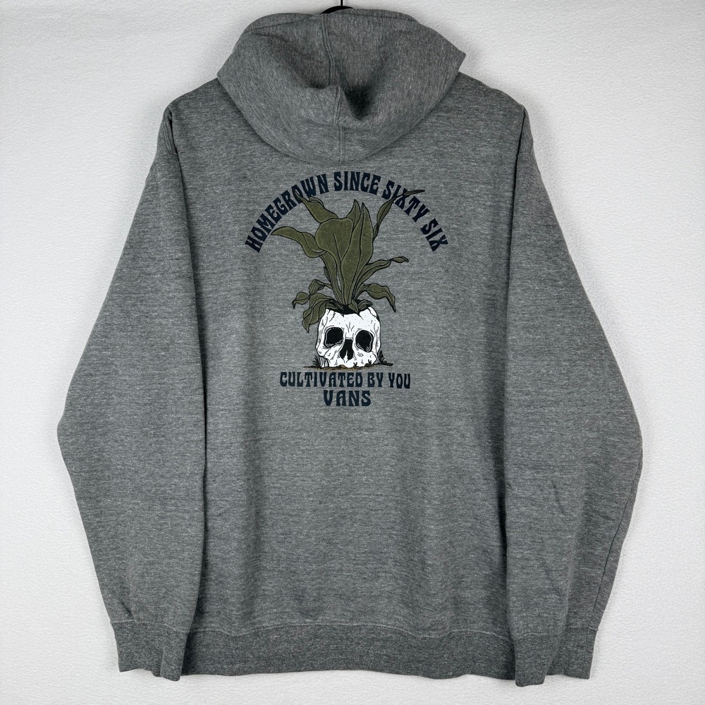 Vans Hoodie Mens Large Gray Skull Plant Homegrown Graphic Pullover Sweatshirt